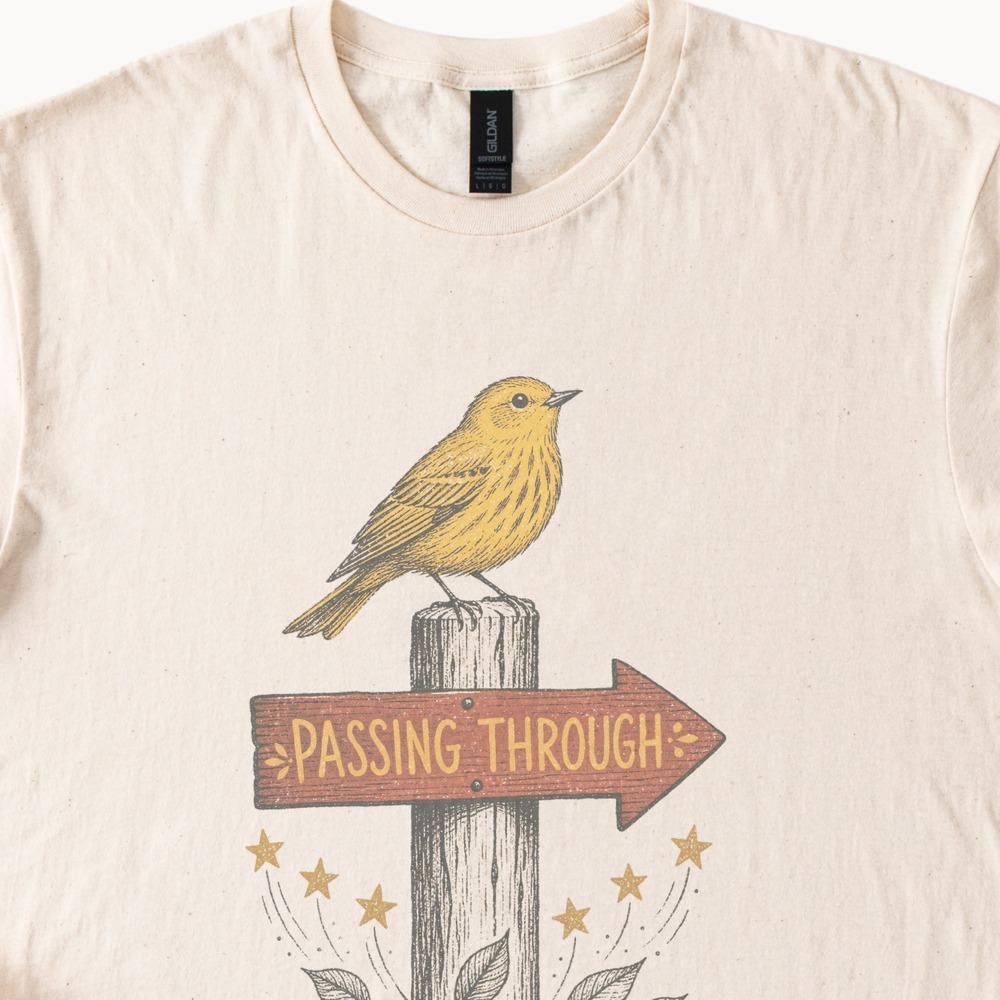 Passing Through Vintage Bird Graphic Tee Rustic Nature Art